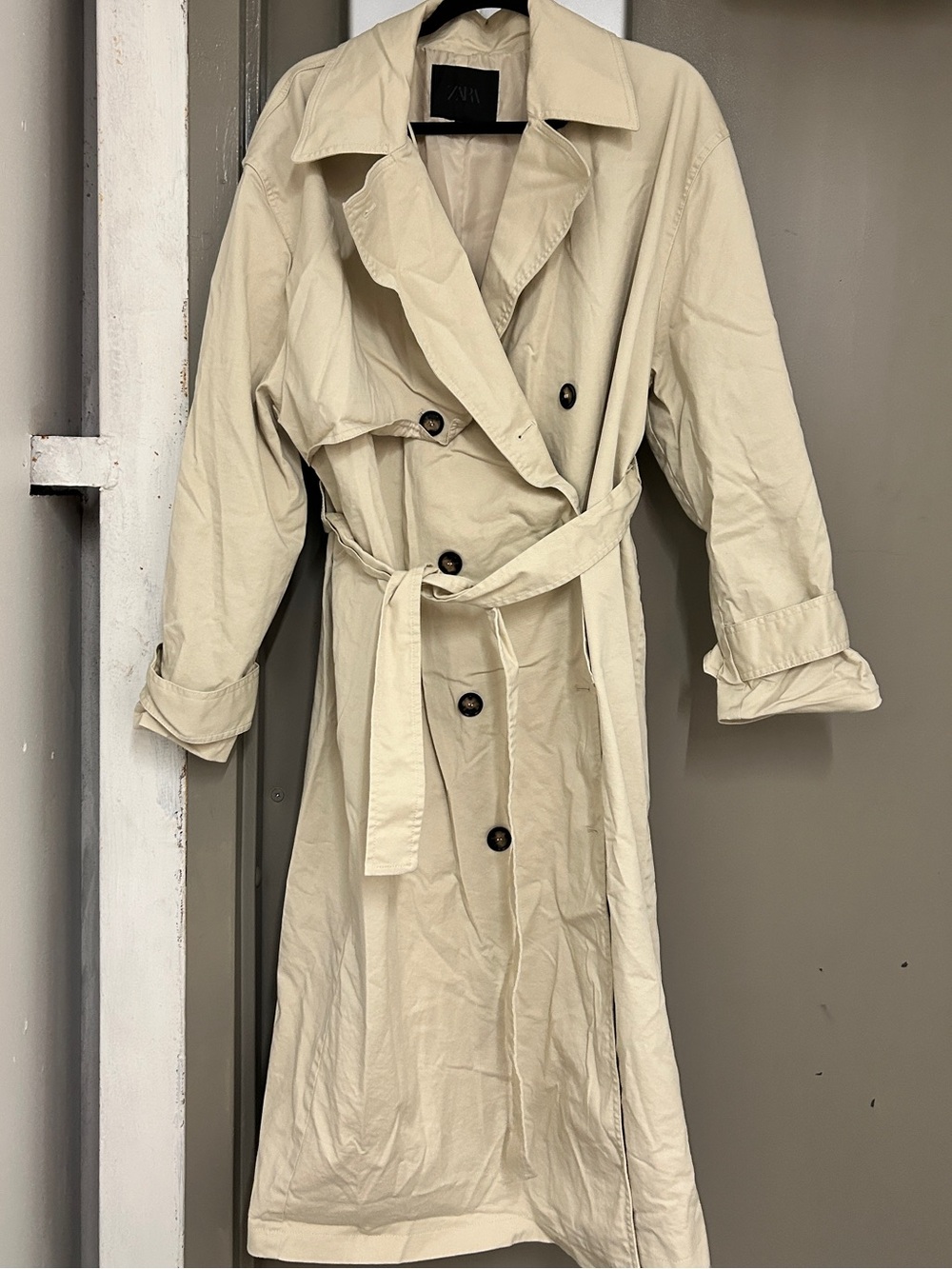 Zara Beige Double-Breasted Trench Coat with Belt